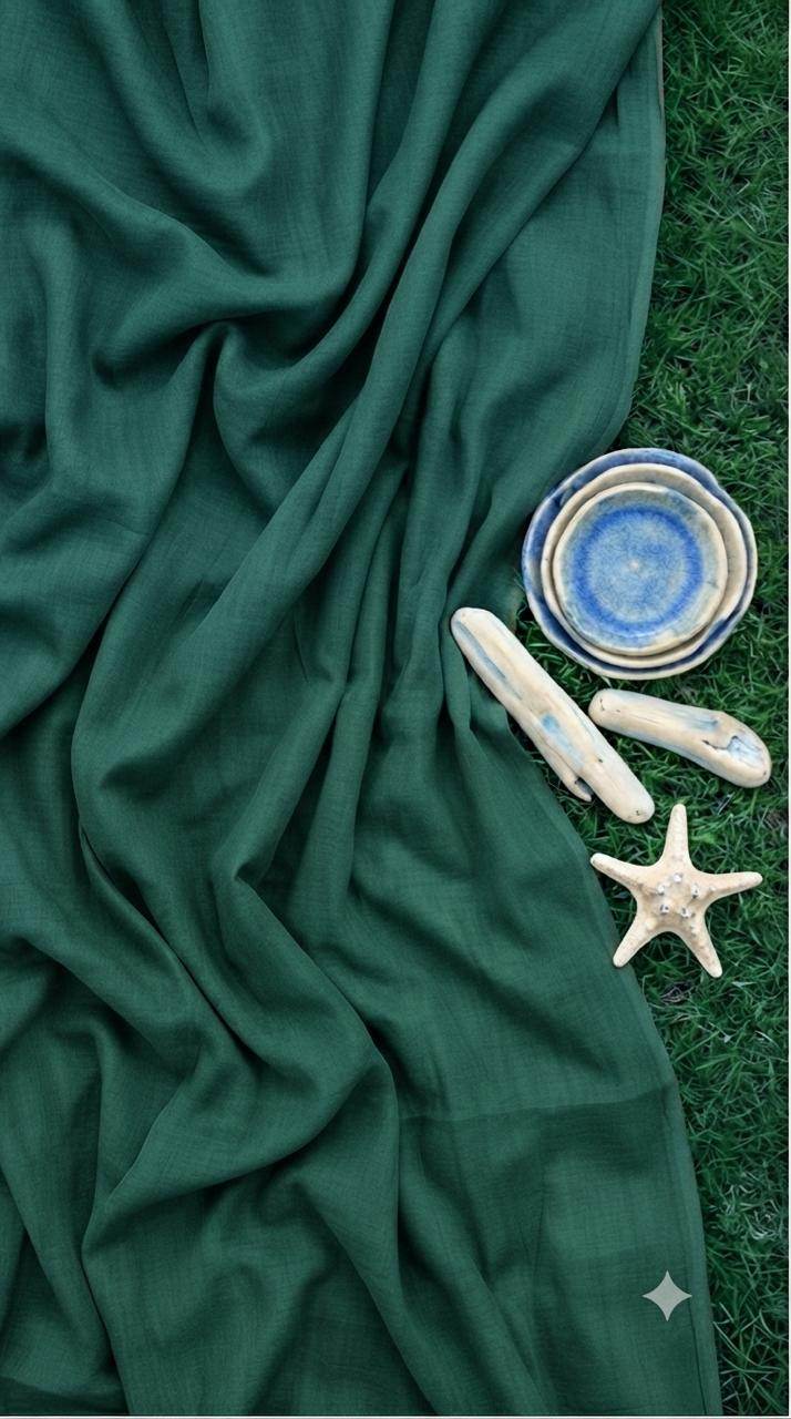 Solid Teal Green Mul Cotton Fabric -Organic Fabric Coastal Weave