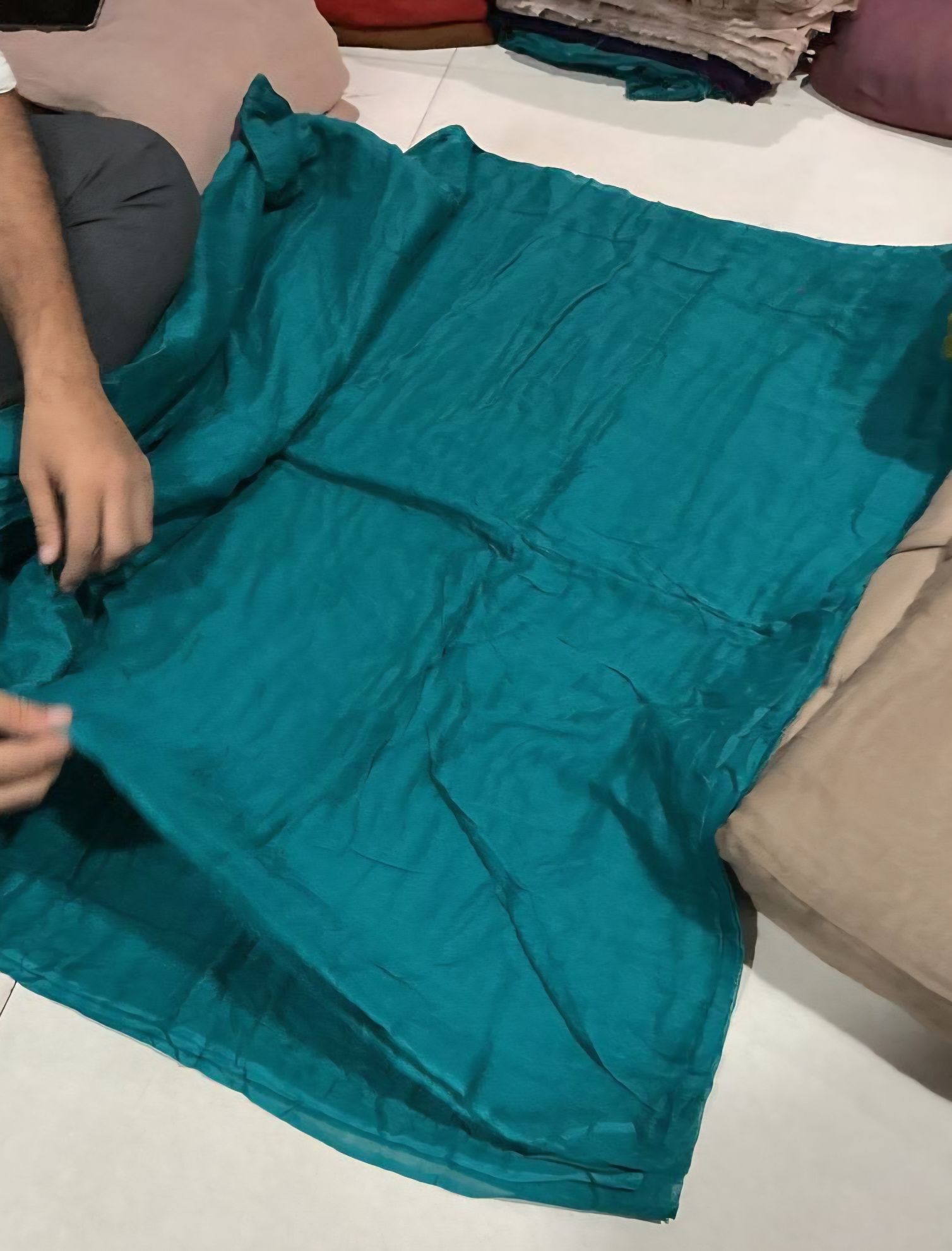 Solid Teal Green Mul Cotton Fabric -Organic Fabric Coastal Weave