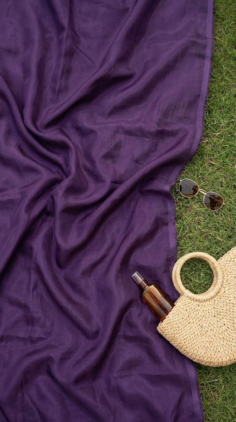 Deep Purple Mul Chanderi Fabric (Big Width)