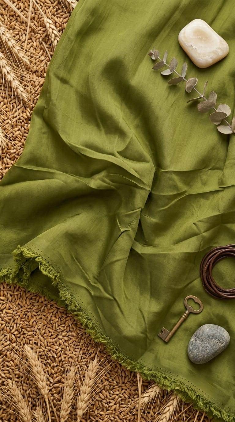 Solid Olive Green  Mul Chanderi Fabric (Big Width)