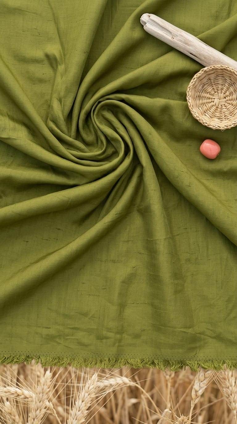 Solid Olive Green  Mul Chanderi Fabric (Big Width)