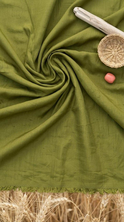 Solid Olive Green Mul Chanderi Fabric, Big Width – additional view