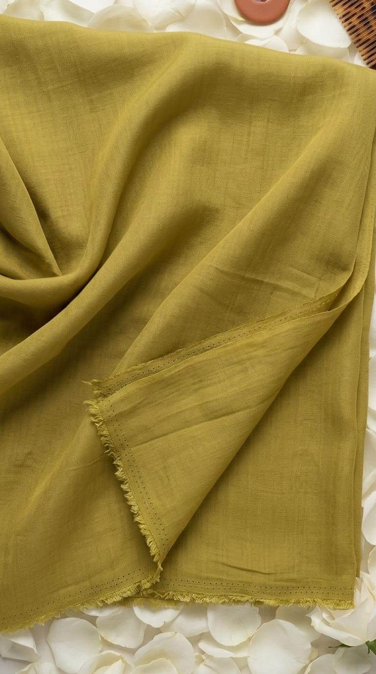 Rich Earthy olive tone  Mul Chanderi Fabric (Big Width)