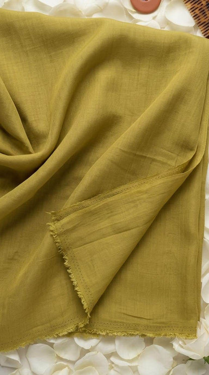 Rich Earthy Olive Tone Mul Chanderi Fabric, Big Width – close-up texture