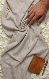 Beige Cotton Linen Fabric with White Horizontal Lines