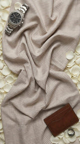 Beige Cotton Linen Fabric with White Horizontal Lines