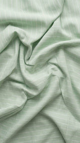 Soft Pastel Sage Green with White Horizontal Pinstripes Cotton Linen Fabric