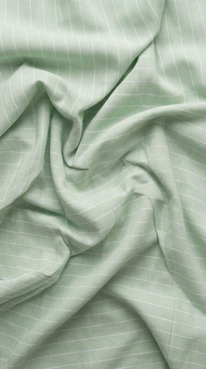 Soft Pastel Sage Green Cotton Linen Fabric with White Pinstripes – additional view