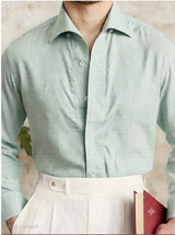 Soft Pastel Sage Green with White Horizontal Pinstripes Cotton Linen Fabric