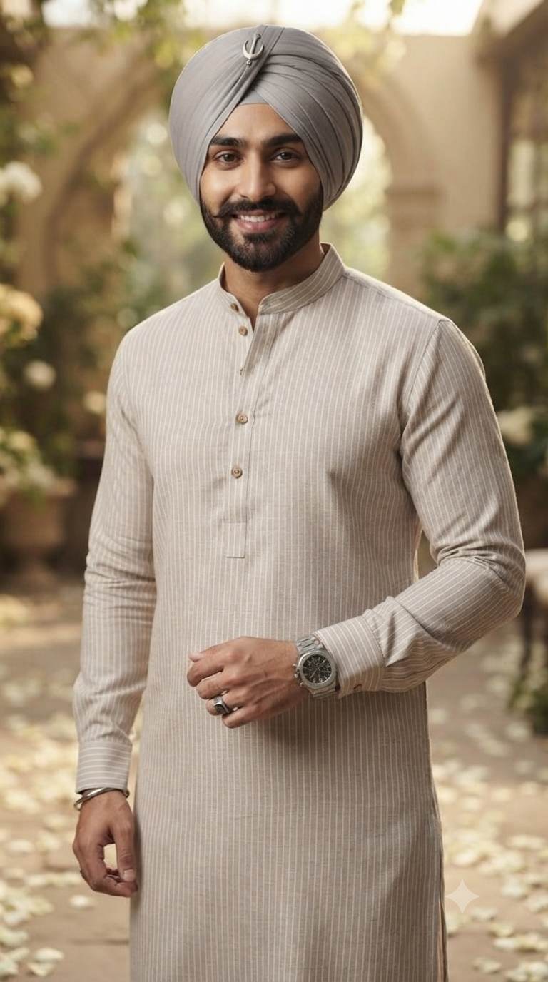 Beige Cotton Linen Fabric with White Horizontal Lines