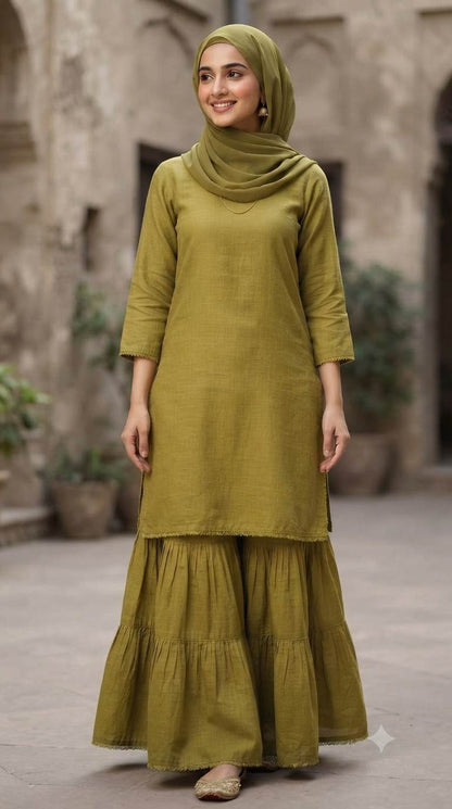 Rich Earthy Olive Tone Mul Chanderi Fabric, Big Width – additional view