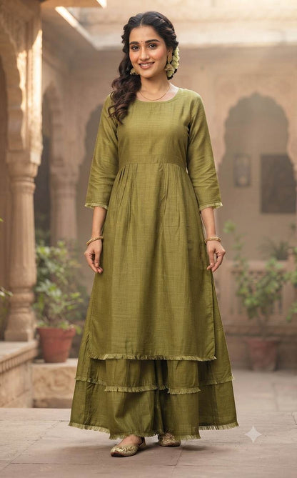 Solid Olive Green Mul Chanderi Fabric, Big Width – fabric drape
