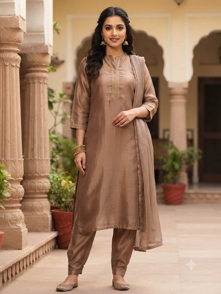 Chocolate Brown Mul Chanderi Fabric (Big Width)