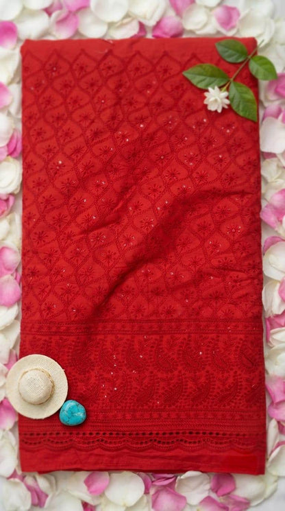 Chikankari Embroidered Red Cotton Fabric with Sequins Work – styling reference