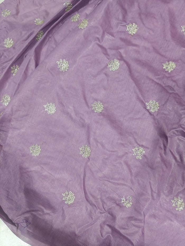 Golden Glitter Thread Embroidered Motifs on Mauve Chanderi Silk Fabric