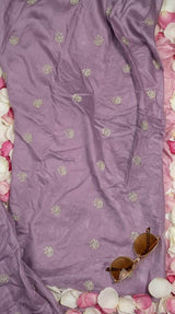 Golden Glitter Thread Embroidered Motifs on Mauve Chanderi Silk Fabric