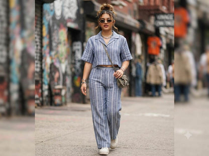 Denim Blue with white Thin & Wide strips Cotton Linen Fabric