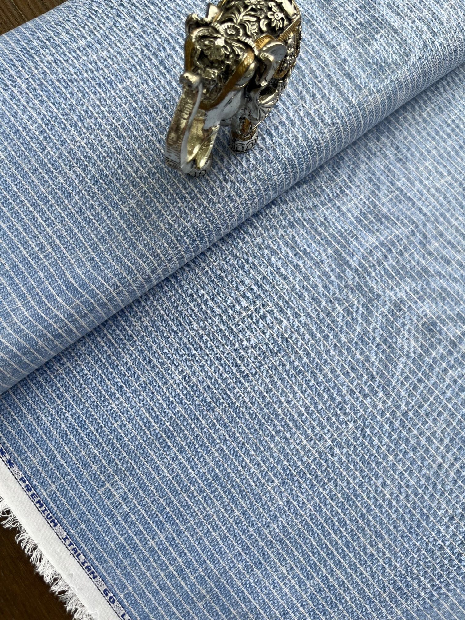 Blue White Stripes Premium 60 lea Italian Cotton Linen Fabric