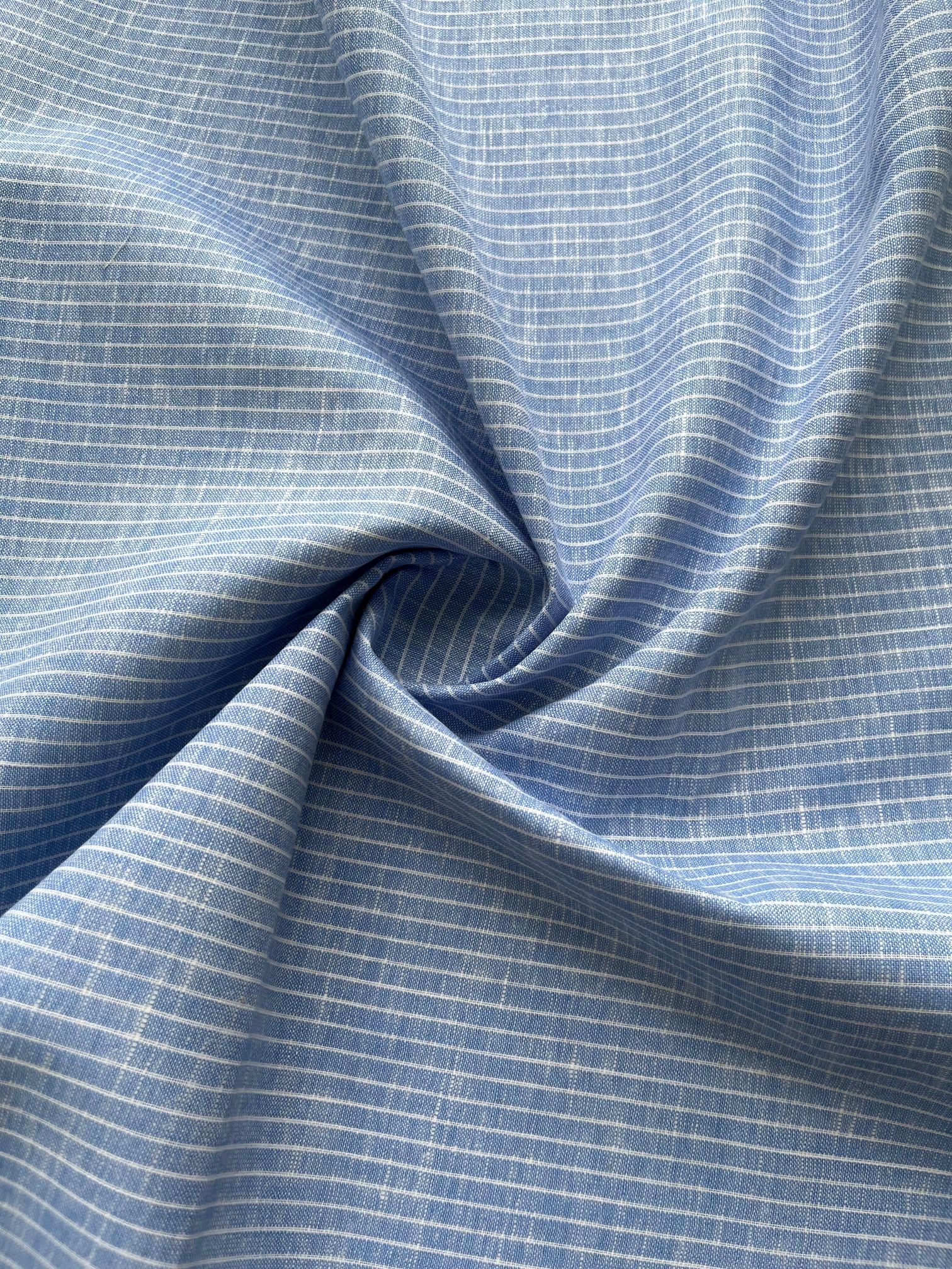 Blue White Stripes Premium 60 lea Italian Cotton Linen Fabric