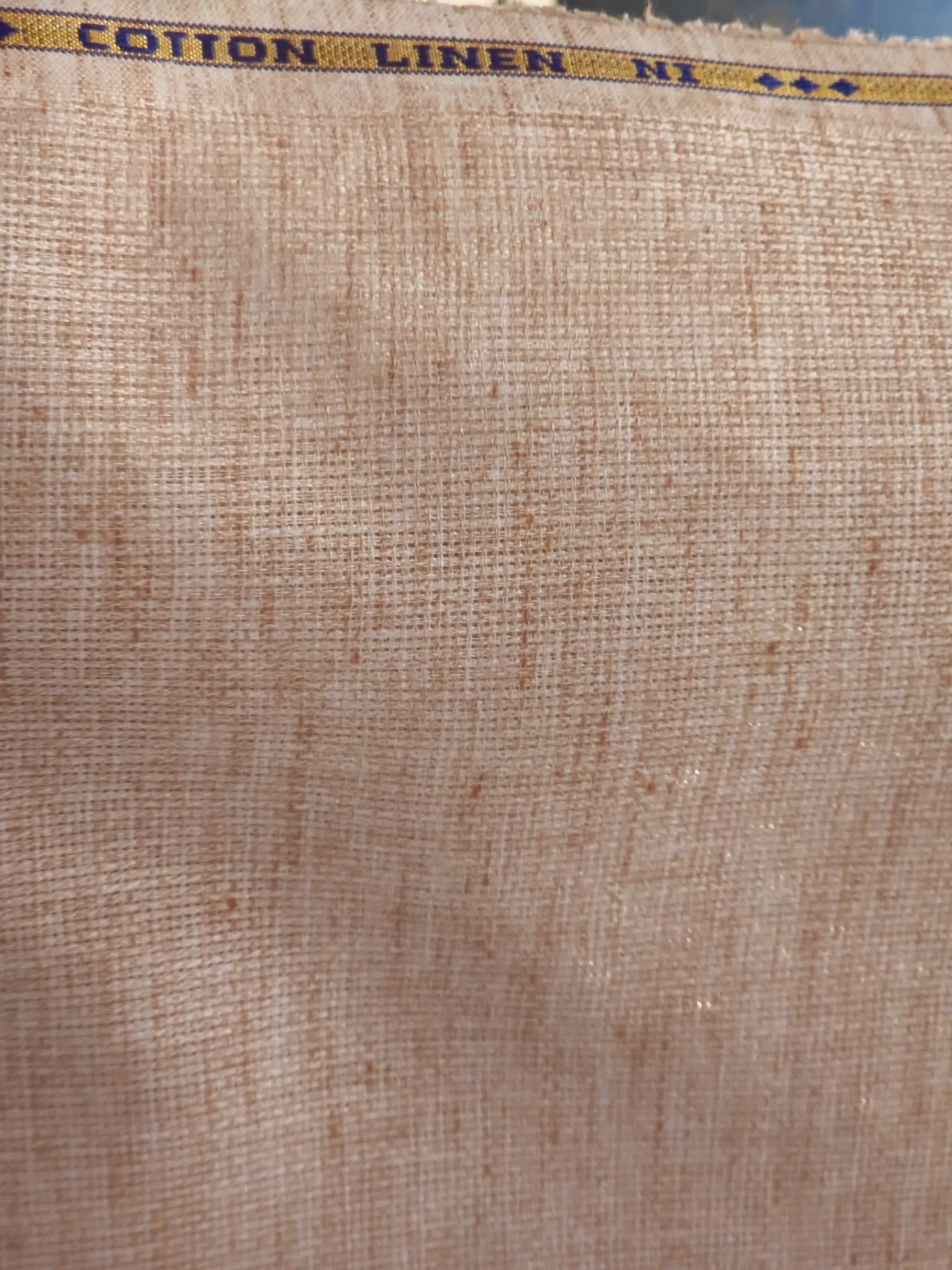Peachish Tone Biscuit Khadi Linen Fabric – close-up texture