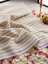 Premium Beige & White Cotton-Linen Striped  60 Lea fabric
