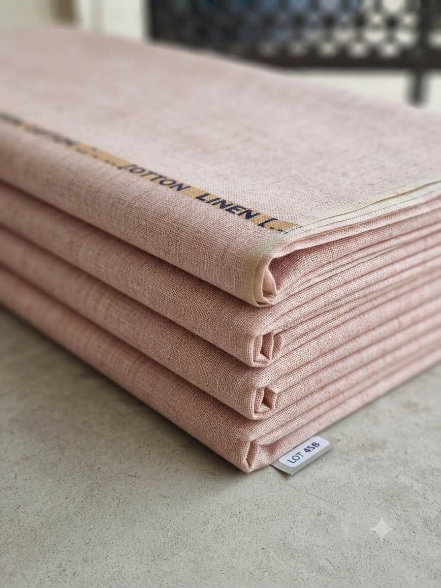 Biscuit Khadi Linen Fabric peachish tone