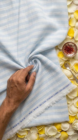 Premium Blue & White Cotton-Linen Striped  60 Lea fabric
