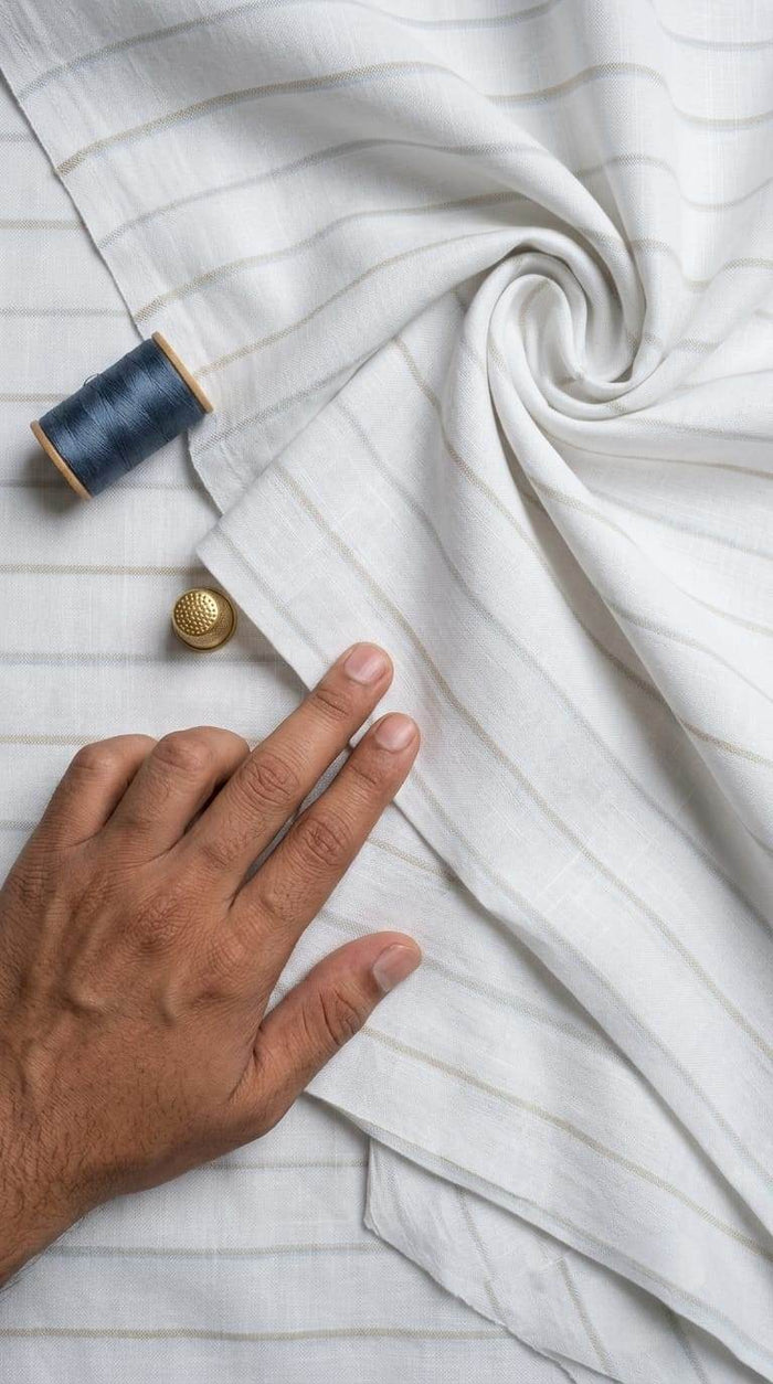 Crisp White & Subtle Striped Cotton-Linen 60 Lea fabric