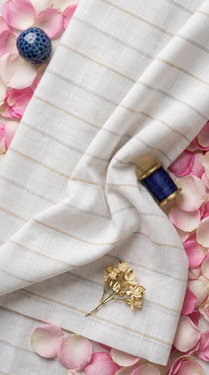 Crisp White & Subtle Striped Cotton-Linen 60 Lea fabric