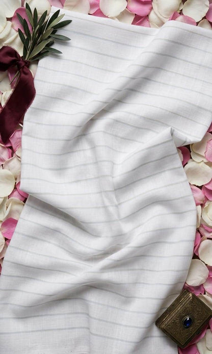Crisp White & Subtle Striped Cotton-Linen 60 Lea fabric