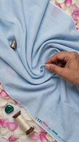 Premium  Serene Sky Blue Cotton-Linen Striped  60 Lea fabric