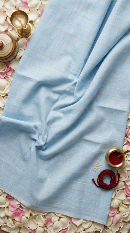 Premium  Serene Sky Blue Cotton-Linen Striped  60 Lea fabric