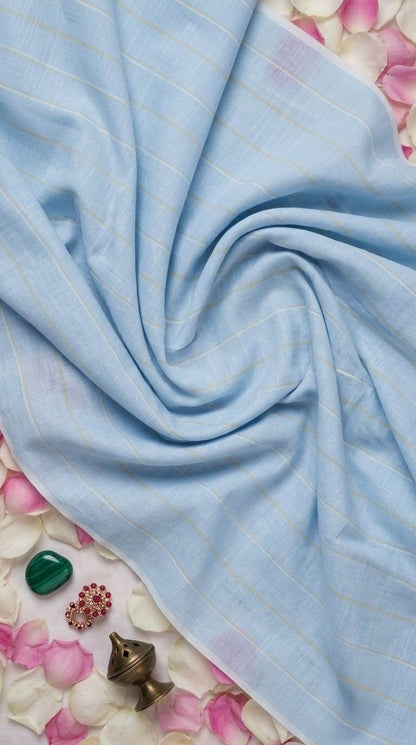 Premium  Serene Sky Blue Cotton-Linen Striped  60 Lea fabric
