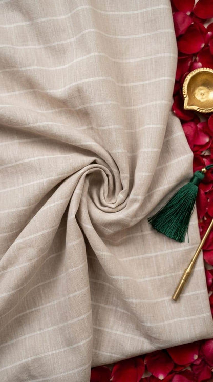 Warm Beige & White Striped Cotton-Linen 60 Lea Fabric