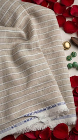 Classic Beige Striped Premium Cotton-Linen 60 Lea Fabric