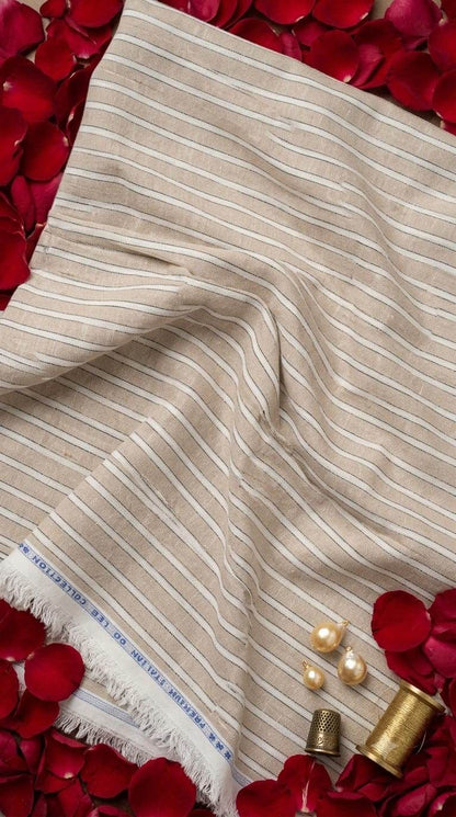 Classic Beige Striped Premium Cotton-Linen 60 Lea Fabric
