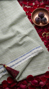 Sage Green & White Striped Cotton-Linen 60 Lea Fabric