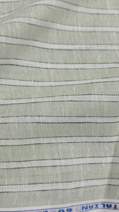 Sage Green & White Striped Cotton-Linen 60 Lea Fabric