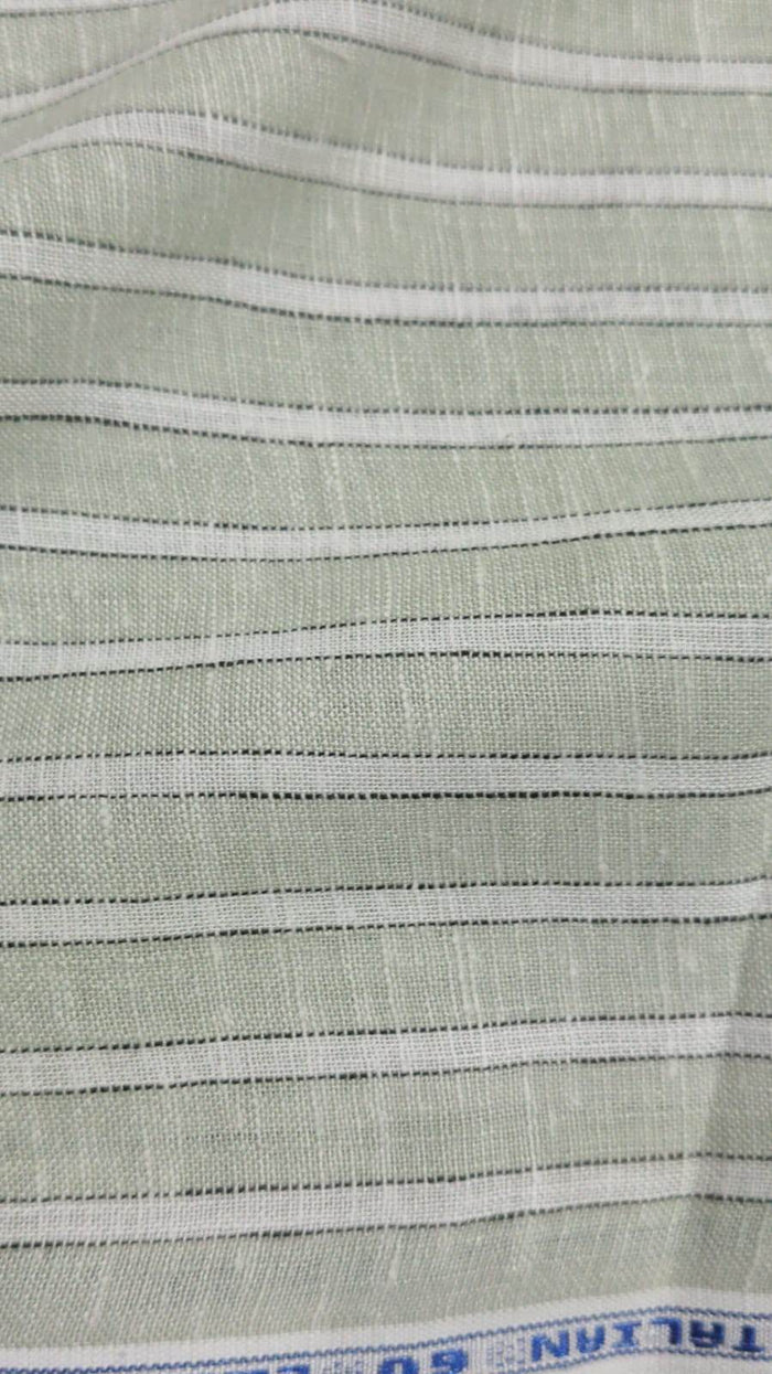 Sage Green & White Striped Cotton-Linen 60 Lea Fabric