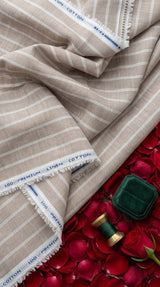 Natural Beige & White Striped Cotton-Linen 60 Lea Fabric