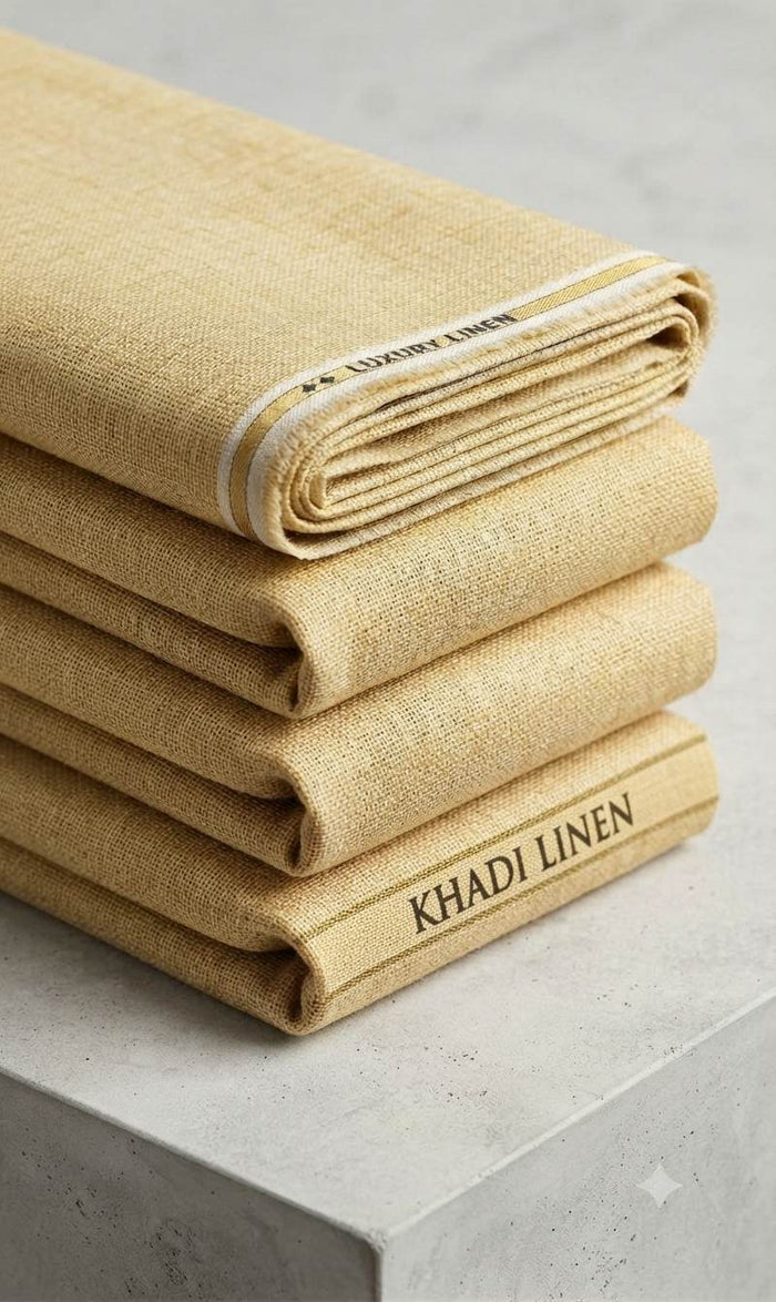 Yellowish Tone Biscuit Khadi Linen Fabric