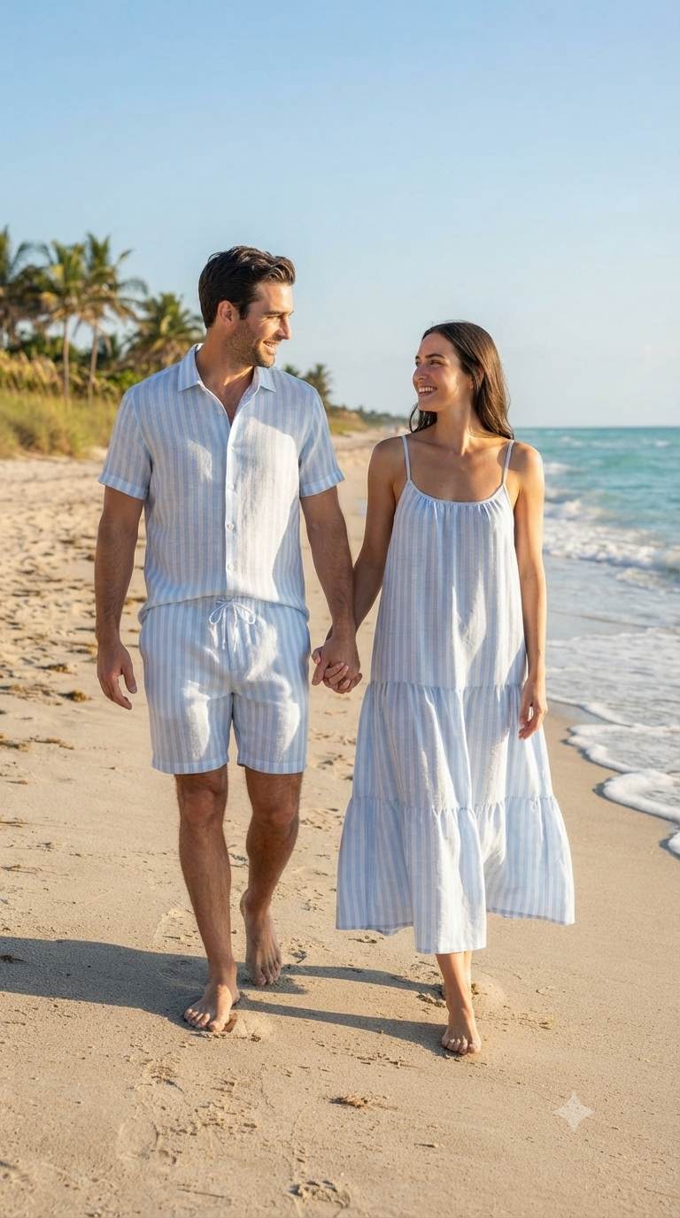 Premium Blue & White Cotton-Linen Striped  60 Lea fabric