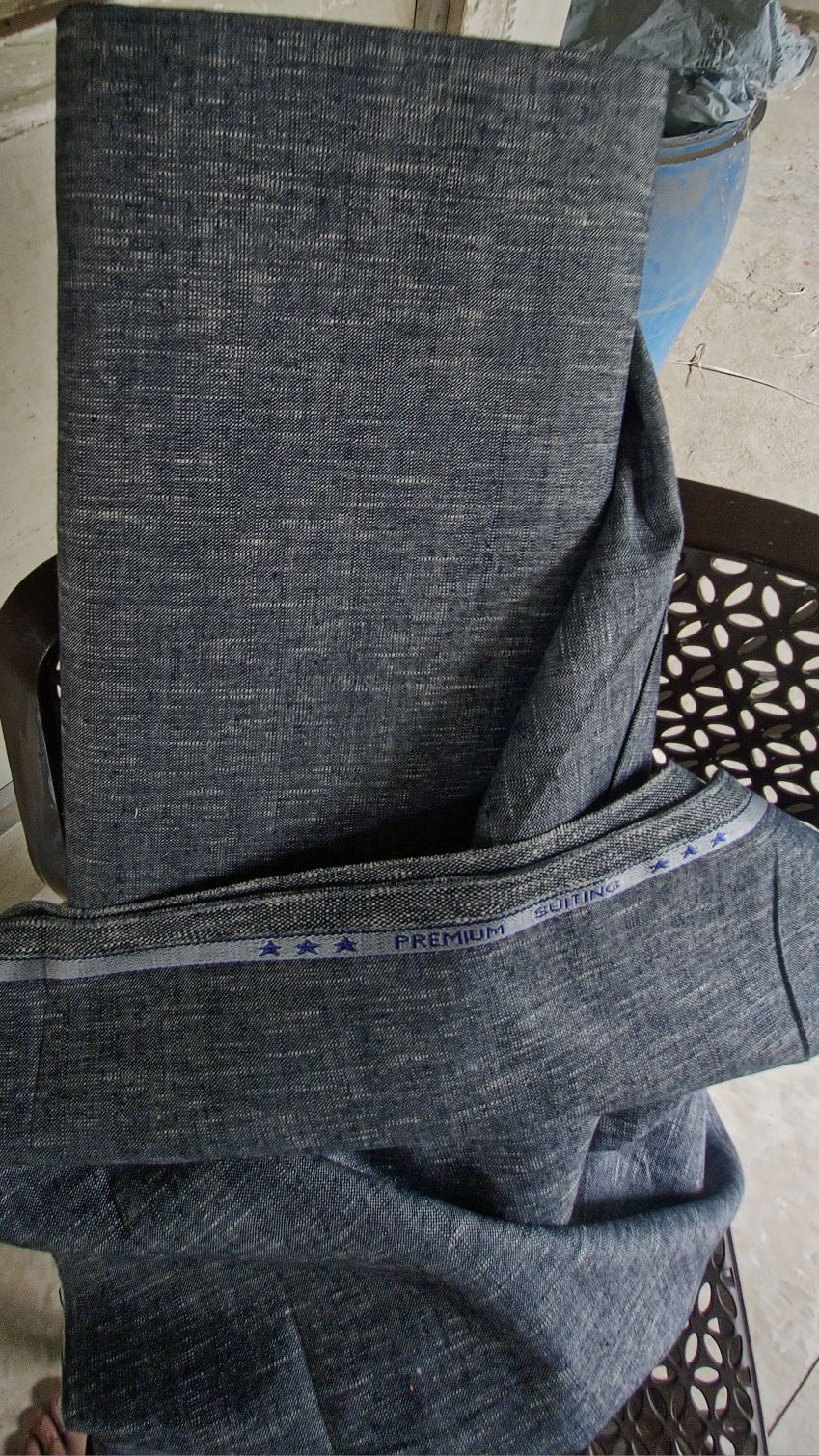 Premium Melange Black thick Linen Suiting Fabric for Pants, Dresses, Safari, Blazers