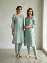 Sage Green Woven Golden Motif butti Ensemble chanderi Fabric