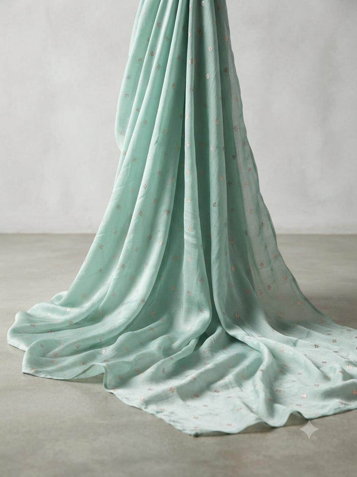 Sage Green Woven Golden Motif butti Ensemble chanderi Fabric