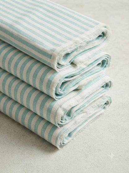 Off white with Aqua Green versatile Striped Shirting Fabric