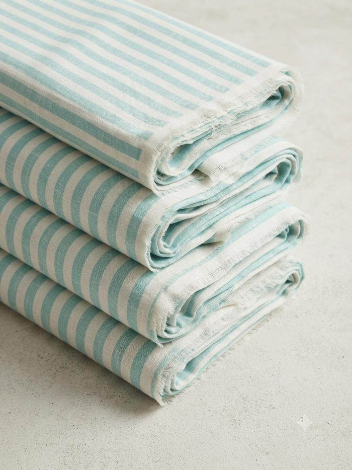 Off white with Aqua Green versatile Striped Shirting Fabric