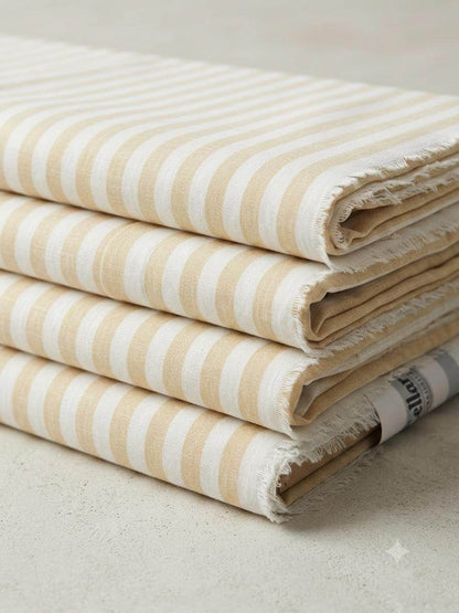 Off white with Pastel Yellow versatile Striped Shirting Fabric