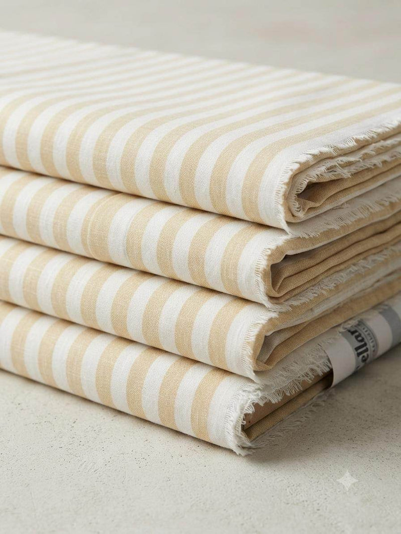 Off white with Pastel Yellow versatile Striped Shirting Fabric