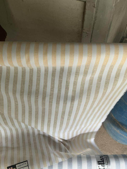 Off white with Pastel Yellow versatile Striped Shirting Fabric